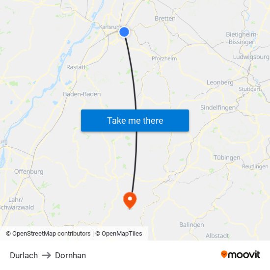 Durlach to Dornhan map