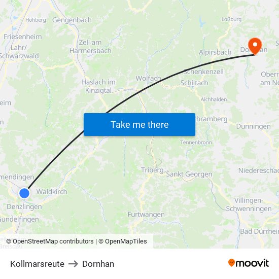 Kollmarsreute to Dornhan map
