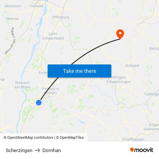 Scherzingen to Dornhan map