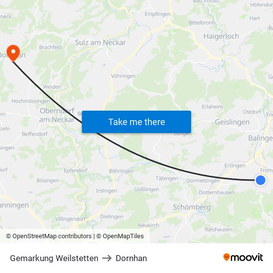 Gemarkung Weilstetten to Dornhan map