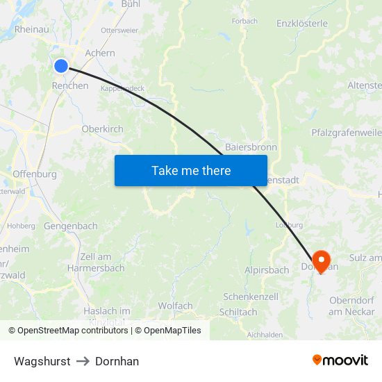 Wagshurst to Dornhan map