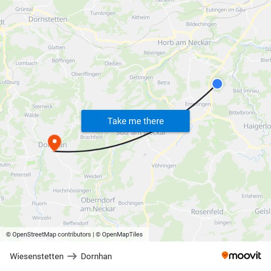 Wiesenstetten to Dornhan map