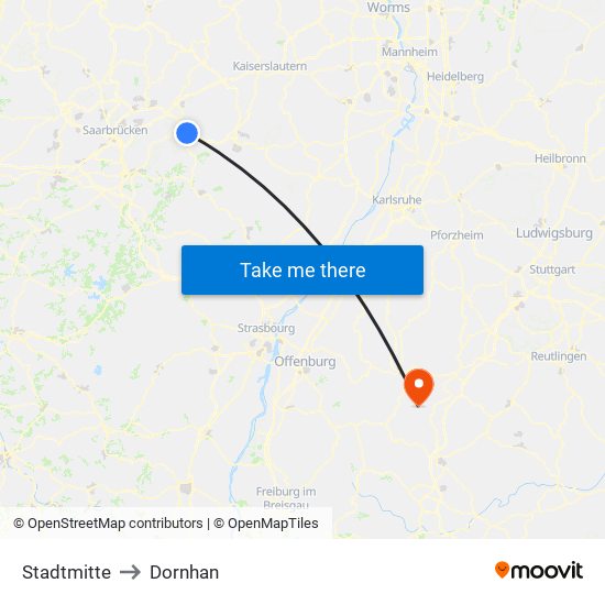 Stadtmitte to Dornhan map