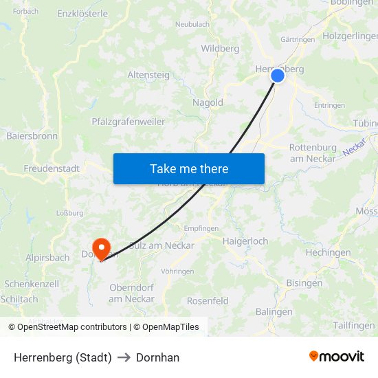 Herrenberg (Stadt) to Dornhan map