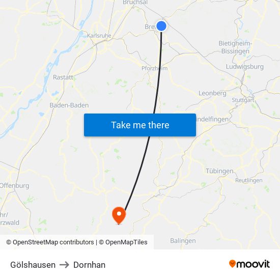 Gölshausen to Dornhan map