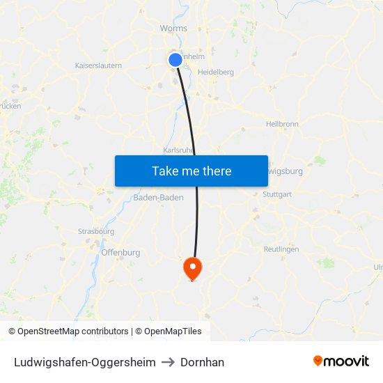Ludwigshafen-Oggersheim to Dornhan map