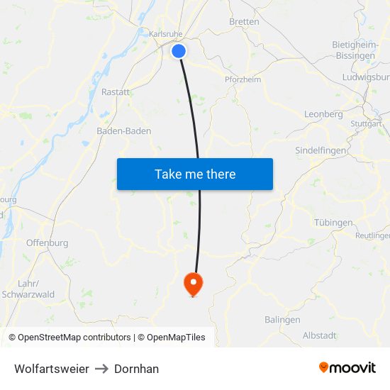 Wolfartsweier to Dornhan map