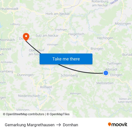 Gemarkung Margrethausen to Dornhan map