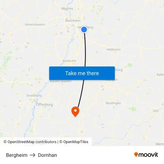 Bergheim to Dornhan map