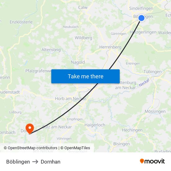 Böblingen to Dornhan map