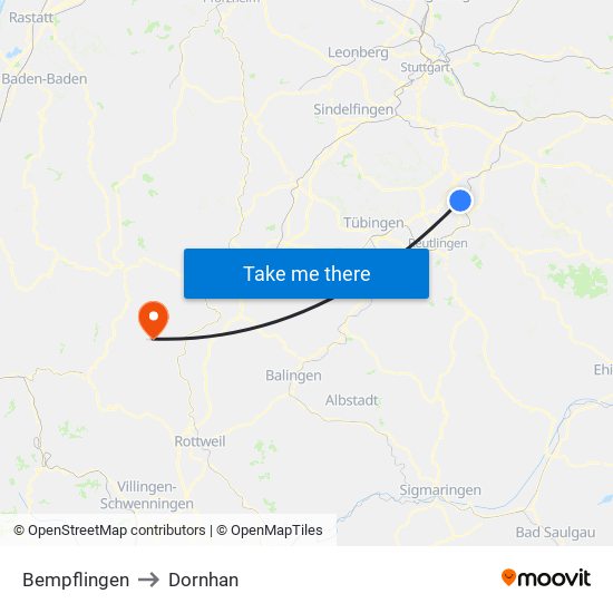 Bempflingen to Dornhan map