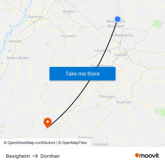 Besigheim to Dornhan map