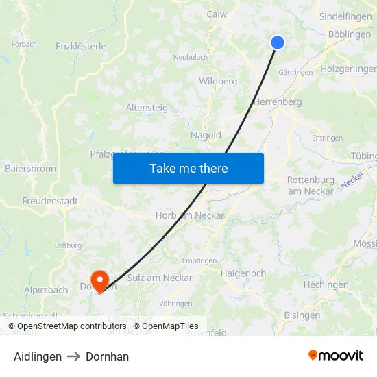 Aidlingen to Dornhan map