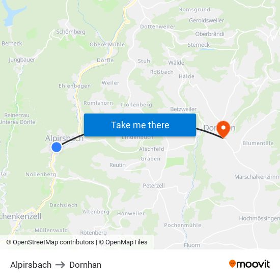 Alpirsbach to Dornhan map