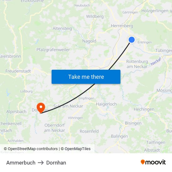 Ammerbuch to Dornhan map