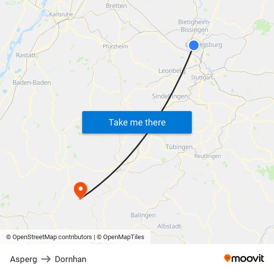 Asperg to Dornhan map