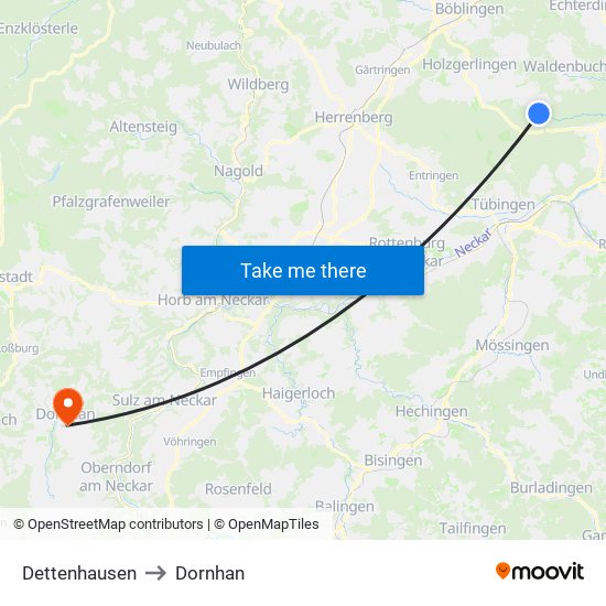 Dettenhausen to Dornhan map
