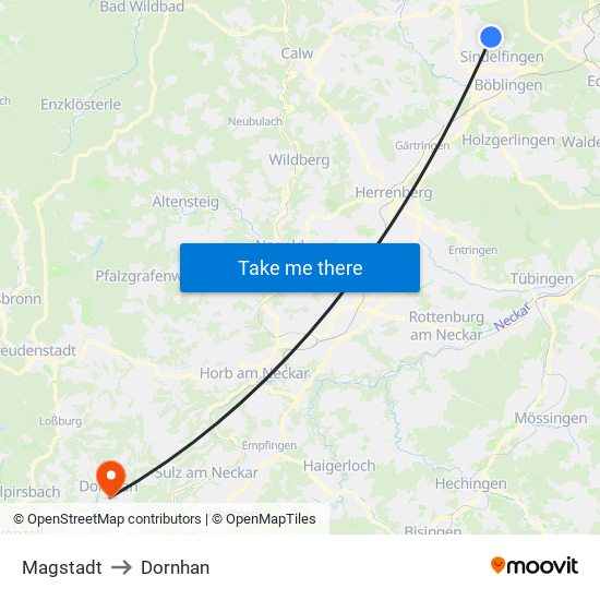 Magstadt to Dornhan map