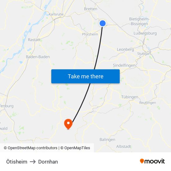 Ötisheim to Dornhan map