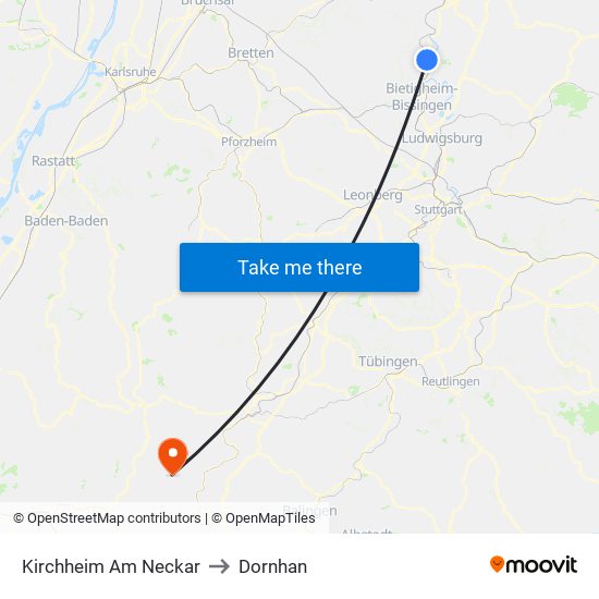 Kirchheim Am Neckar to Dornhan map