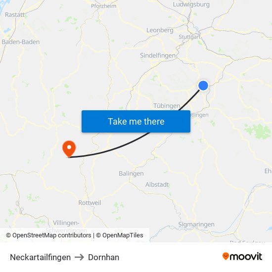 Neckartailfingen to Dornhan map