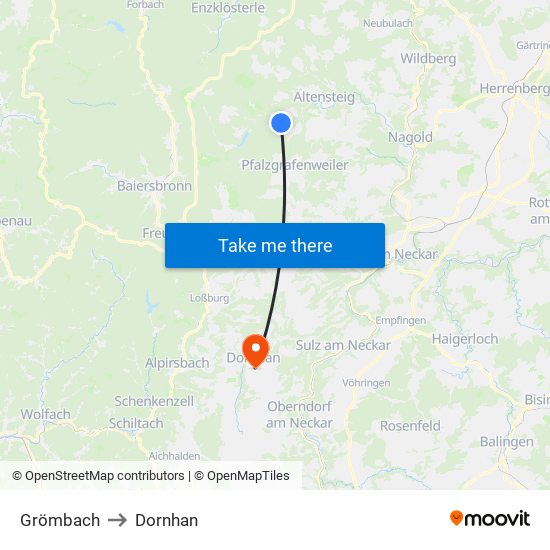 Grömbach to Dornhan map