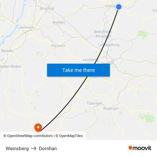 Weinsberg to Dornhan map