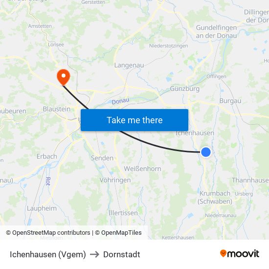 Ichenhausen (Vgem) to Dornstadt map