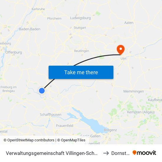 Verwaltungsgemeinschaft Villingen-Schwenningen to Dornstadt map