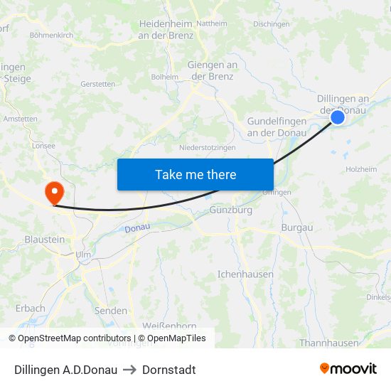 Dillingen A.D.Donau to Dornstadt map