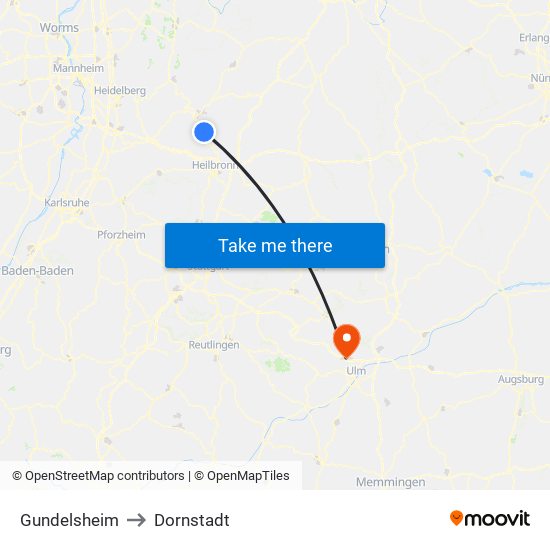 Gundelsheim to Dornstadt map