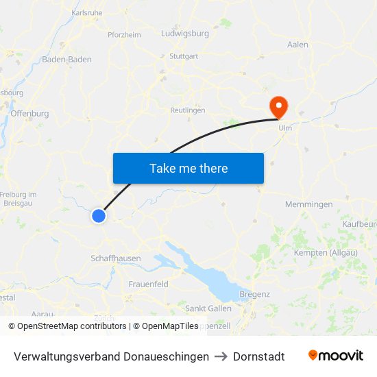 Verwaltungsverband Donaueschingen to Dornstadt map