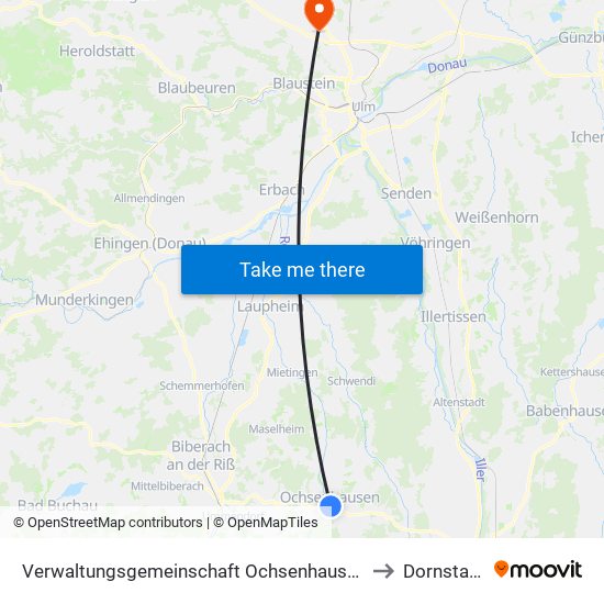 Verwaltungsgemeinschaft Ochsenhausen to Dornstadt map