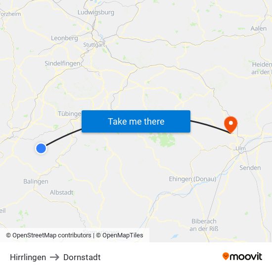 Hirrlingen to Dornstadt map