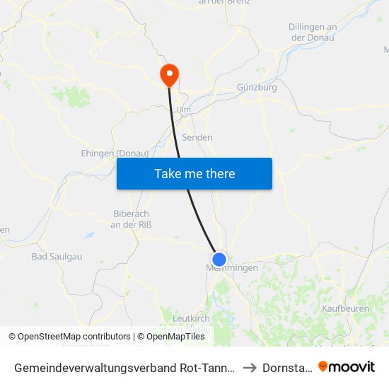 Gemeindeverwaltungsverband Rot-Tannheim to Dornstadt map