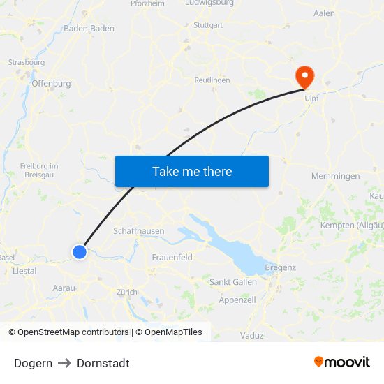 Dogern to Dornstadt map