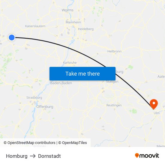 Homburg to Dornstadt map