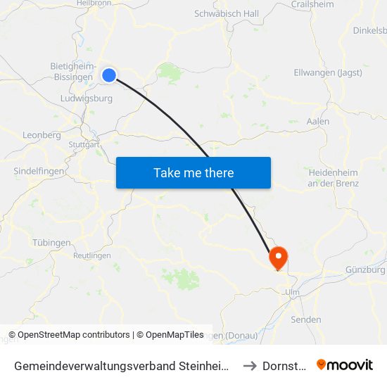 Gemeindeverwaltungsverband Steinheim-Murr to Dornstadt map