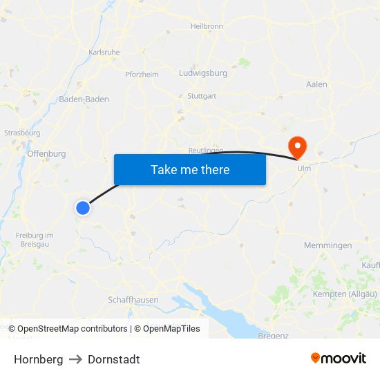 Hornberg to Dornstadt map