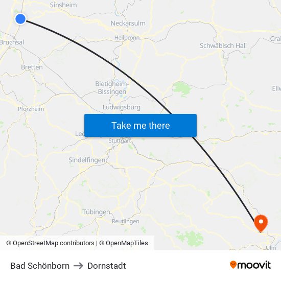 Bad Schönborn to Dornstadt map