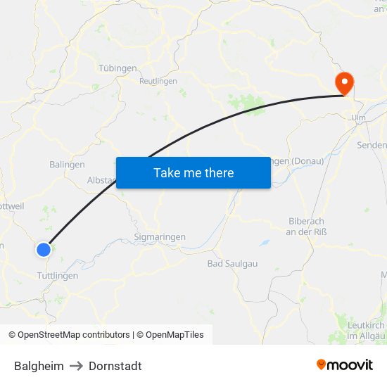 Balgheim to Dornstadt map