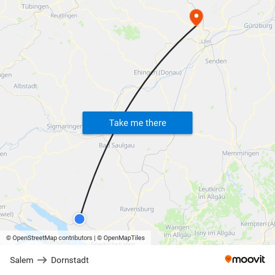 Salem to Dornstadt map