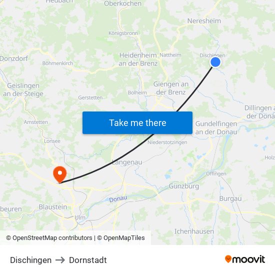 Dischingen to Dornstadt map