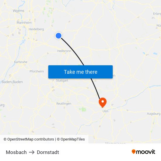 Mosbach to Dornstadt map