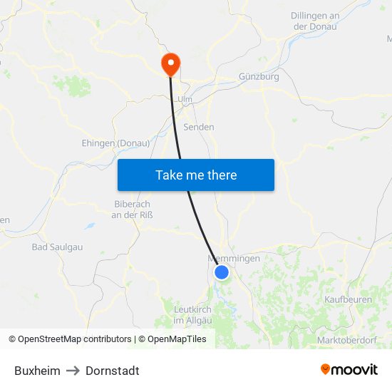 Buxheim to Dornstadt map