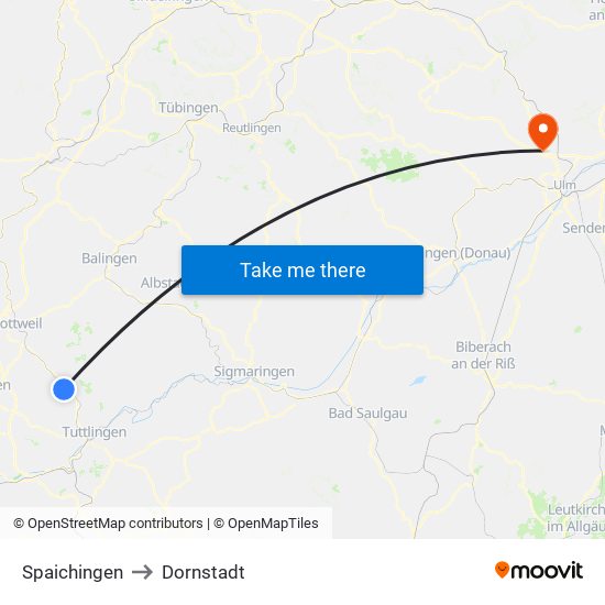 Spaichingen to Dornstadt map