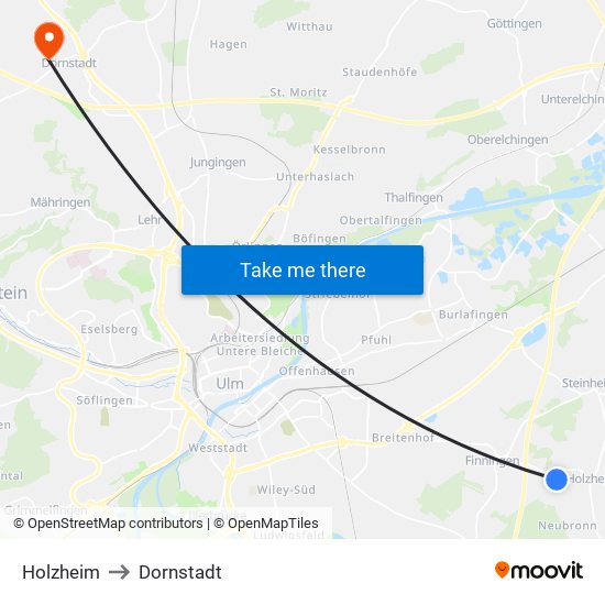 Holzheim to Dornstadt map