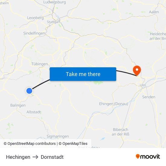 Hechingen to Dornstadt map