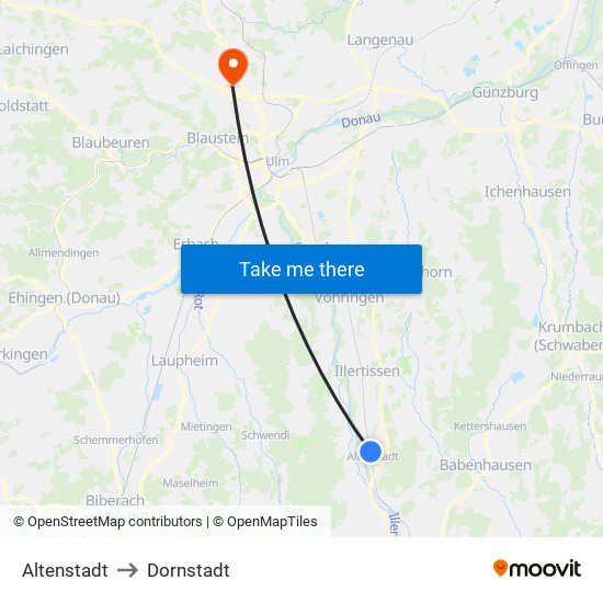 Altenstadt to Dornstadt map