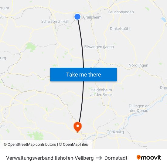 Verwaltungsverband Ilshofen-Vellberg to Dornstadt map